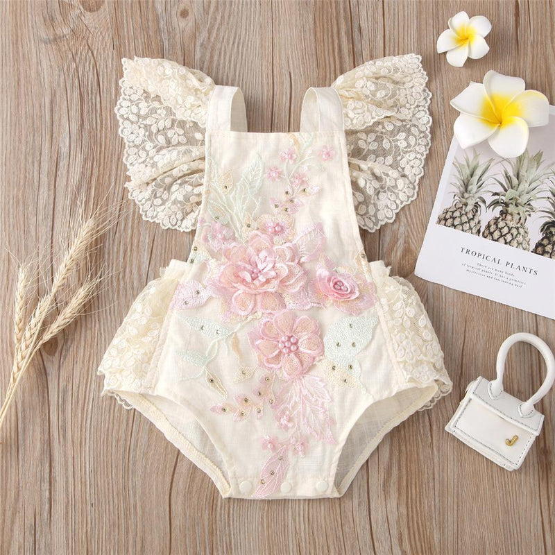 Baby Girls Flower Lace Sling Flying Sleeve Romper Baby clothing vendors - PrettyKid