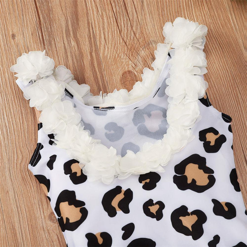 Girls Flower Leopard Printed Sleeveless Swimwear Wholesale Baby Girl Clothes - PrettyKid