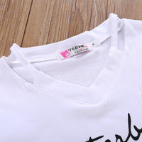 Girls Flower Letter Printed Short-sleeve Top & Tulle Skirt Girls Clothes Wholesale - PrettyKid