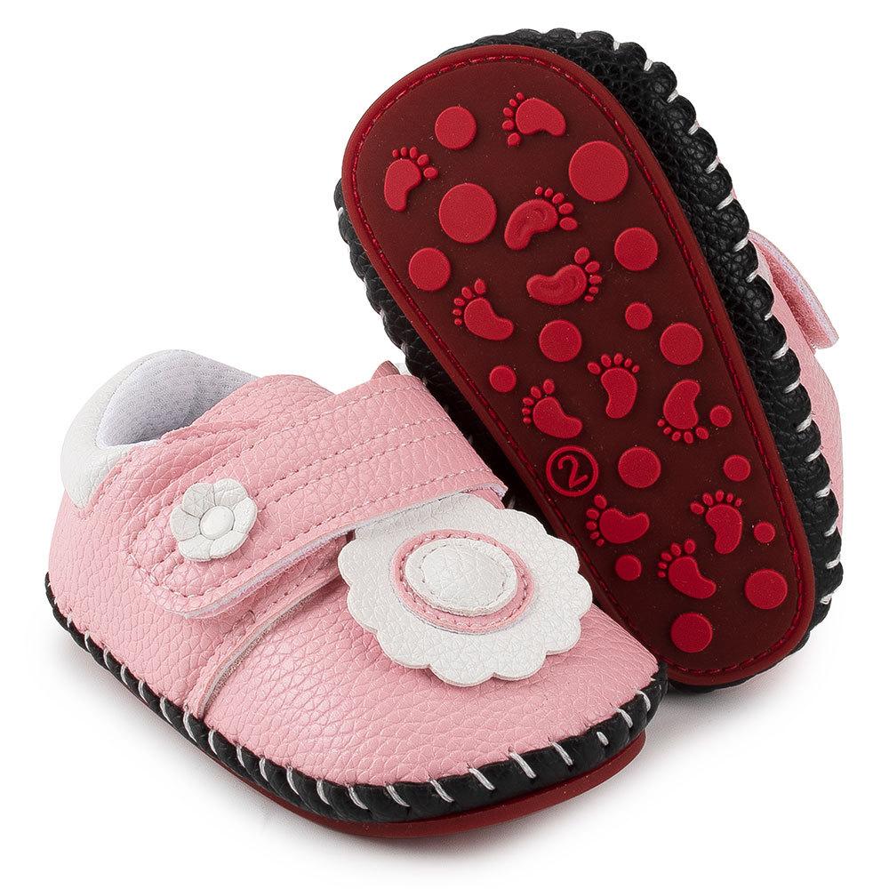 Baby Girls Flower Magic Tape Flats Shoes - PrettyKid