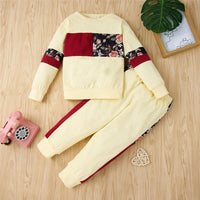 Girls Flower Printed Crew Neck Long Sleeve Top & Pants Girls Clothes Wholesale - PrettyKid