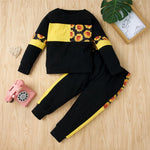 Girls Flower Printed Crew Neck Long Sleeve Top & Pants Girls Clothes Wholesale - PrettyKid
