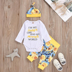 Baby Unisex Flower Printed Long Sleeve Romper & Pants & Hat Baby Boutique Clothing Wholesale - PrettyKid