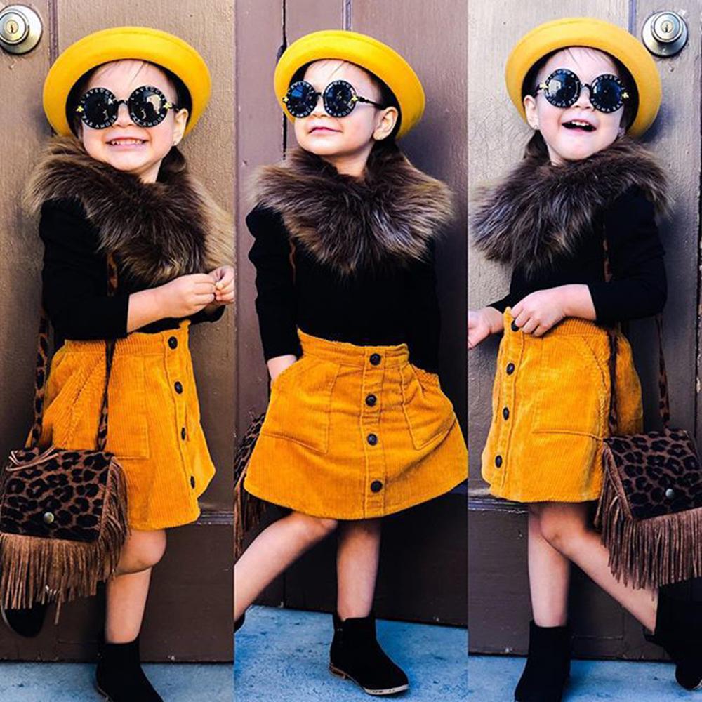 Girls Fluffy Collar Solid Color Sweater & Skirt Wholesale Boutique Girl Clothing - PrettyKid