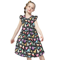 Girls Flying Sleeve Dinosaur Princess Dress Girls Clothing Wholesale - PrettyKid