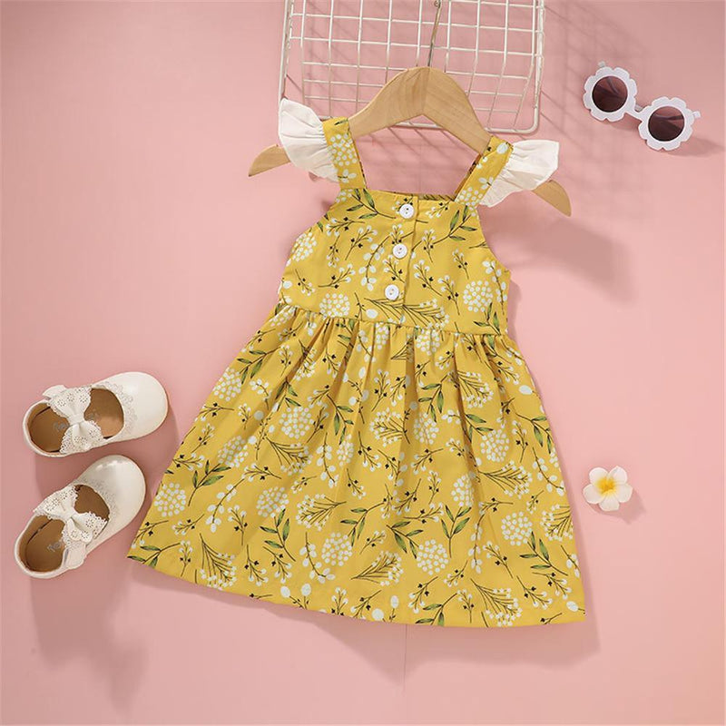 Toddler Girls Flying Sleeve Floral Printed Bow Decor Princess Dress Supplierswholesale little girl dresses - PrettyKid
