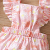 Baby Girls Flying Sleeve Floral Printed Pink Romper bulk buy baby vests - PrettyKid
