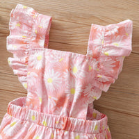 Baby Girls Flying Sleeve Floral Printed Pink Romper bulk buy baby vests - PrettyKid