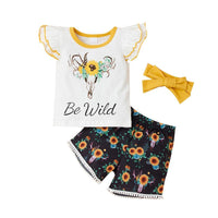 Baby Girls Black Flying Sleeve Romper & Leopard Shorts baby clothes wholesale usa - PrettyKid