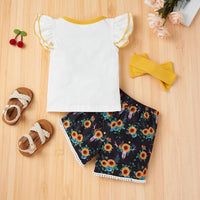 Baby Girls Black Flying Sleeve Romper & Leopard Shorts baby clothes wholesale usa - PrettyKid