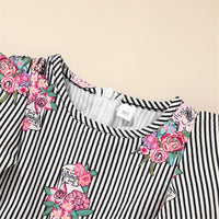 Toddler Girls Flying Sleeve Striped Floral Printed Dresses wholesale kids coats - PrettyKid