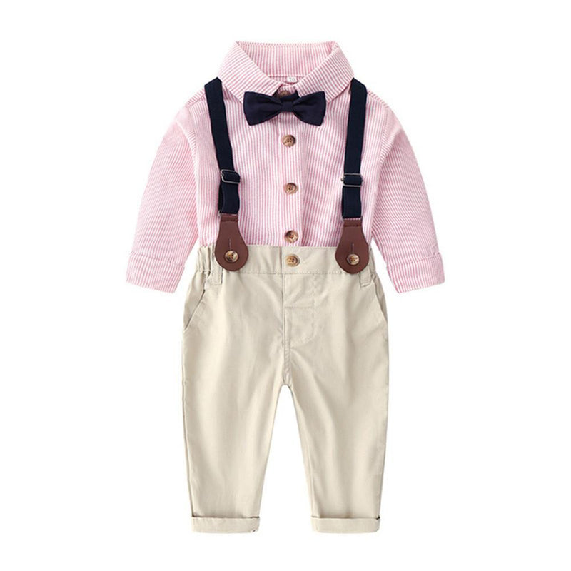 Boys Formal Lapel Striped Long Sleeve Shirt & Pants - PrettyKid