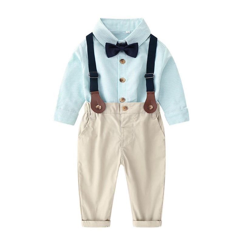 Boys Formal Lapel Striped Long Sleeve Shirt & Pants - PrettyKid