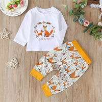 Unisex Fox Print Long-sleeved Top & Trousers - PrettyKid