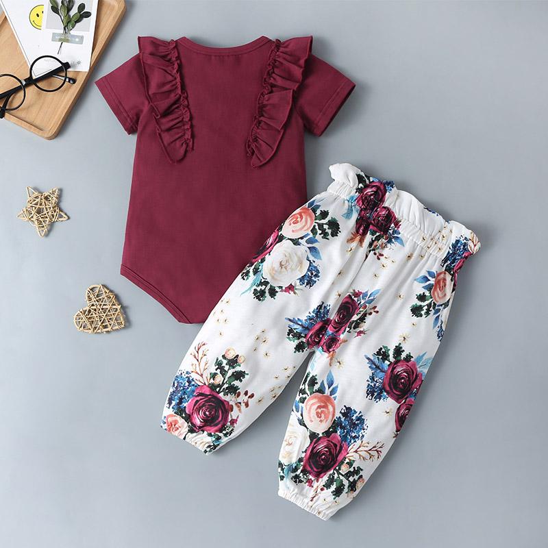 Baby Girls Frill Trim Short Sleeve Bodysuit & Floral Pants - PrettyKid