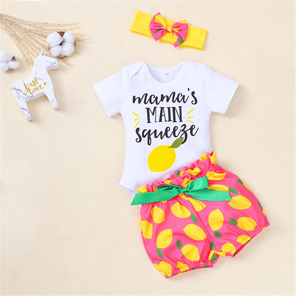 Baby Girls Fruit Letter Printed Short Sleeve Top & Shorts & Headband Wholesale clothes Baby - PrettyKid