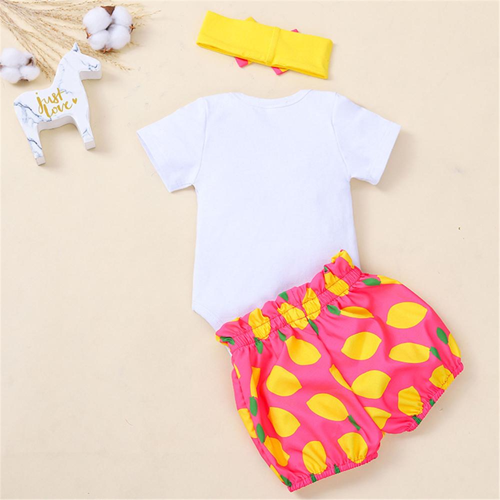 Baby Girls Fruit Letter Printed Short Sleeve Top & Shorts & Headband Wholesale clothes Baby - PrettyKid