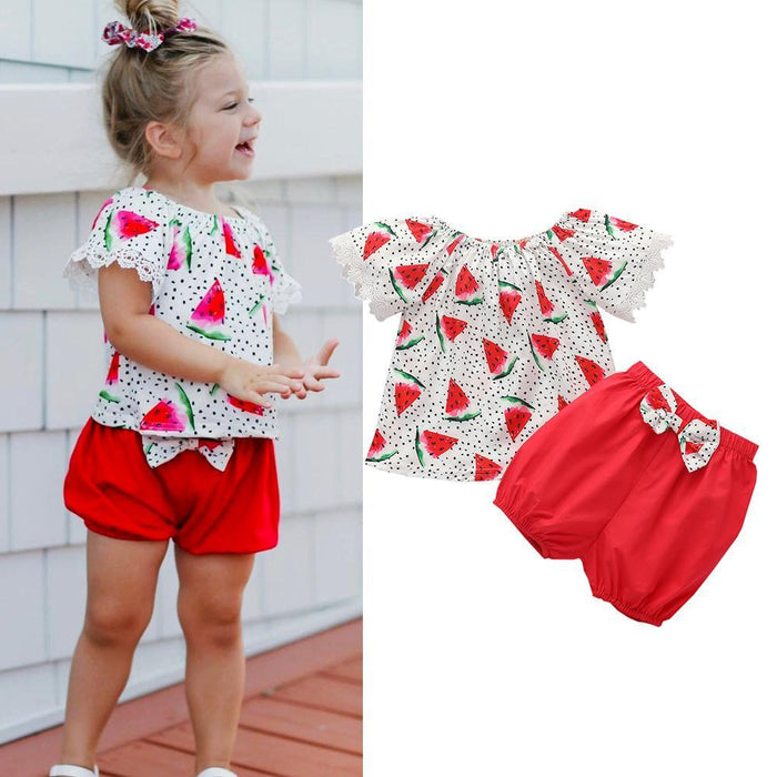 Baby Girls Fruit Printed Short Sleeve Top & Shorts Buy Baby clothing Wholesale - PrettyKid