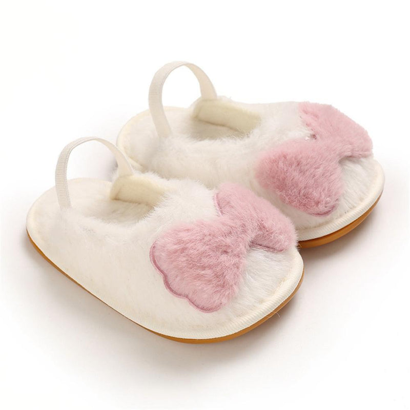 Baby Girls Fur Closed Toe Bow Decor Slip On Sandals Wholesale Baby Shoes - PrettyKid