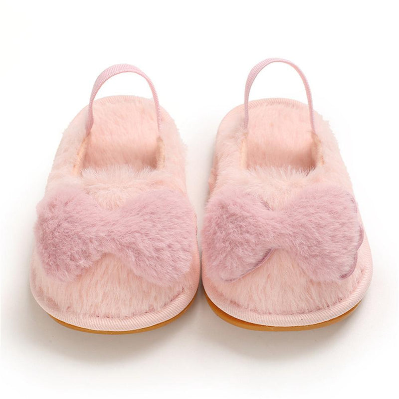 Baby Girls Fur Closed Toe Bow Decor Slip On Sandals Wholesale Baby Shoes - PrettyKid