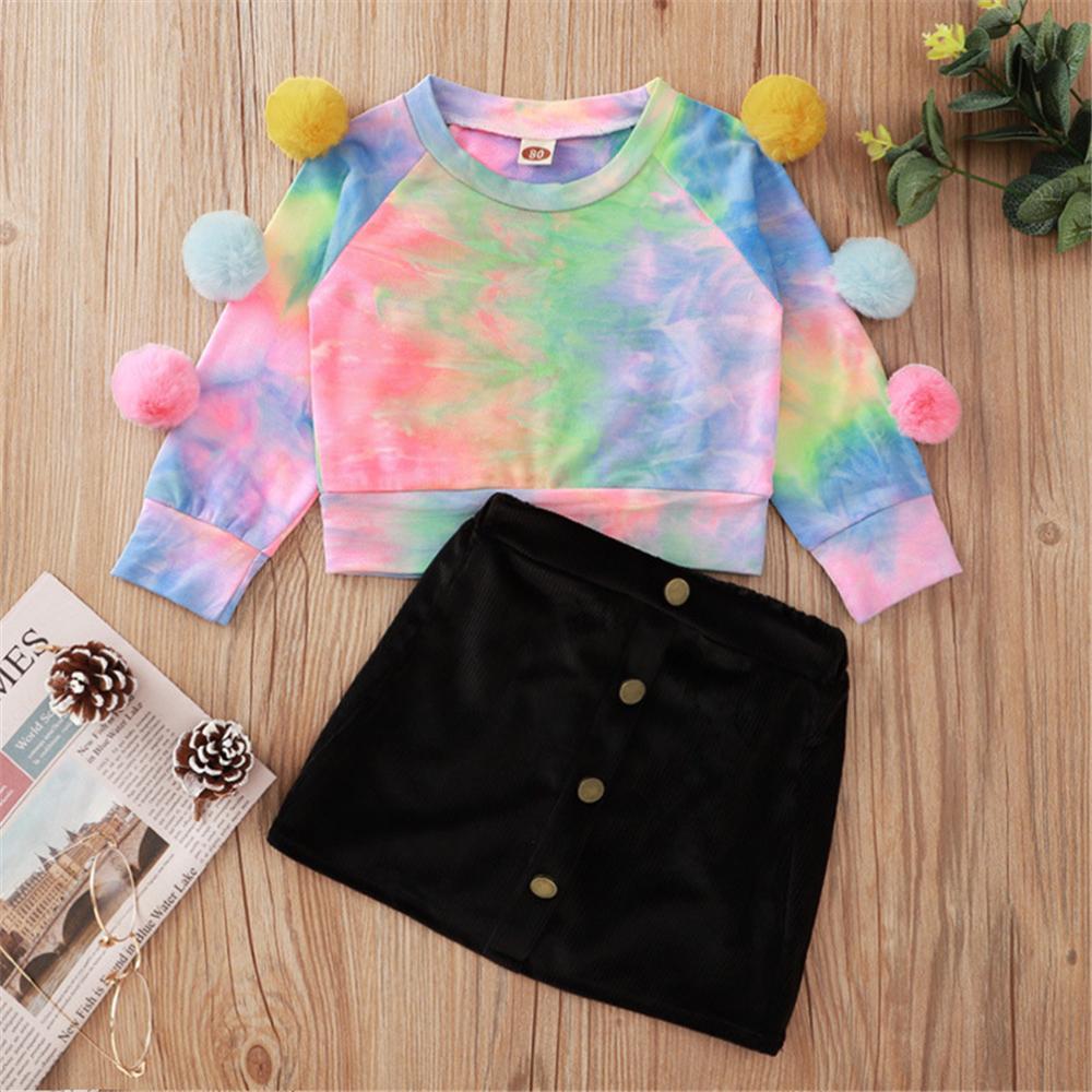 Baby Girls Furball Tie Dye Long Sleeve T-shirt & Skirt Baby Wholesales - PrettyKid