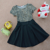 Fashionable Girls Leopard Print Short Sleeve Top & Black Dress - PrettyKid