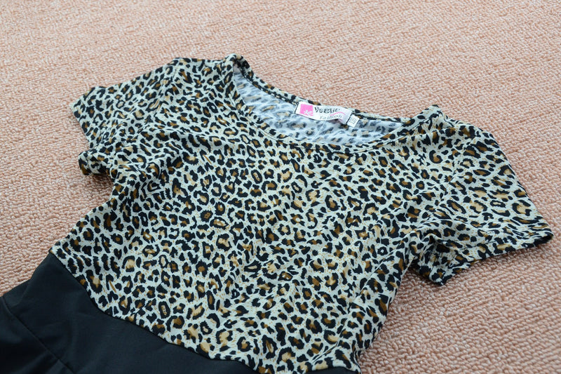 Fashionable Girls Leopard Print Short Sleeve Top & Black Dress - PrettyKid