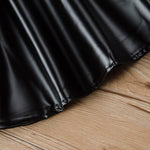 Pleated Collar Plaid Long Sleeve Tops & Leather Skirt - PrettyKid