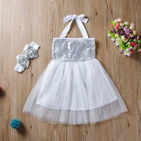 Toddler Girl Sequins Sweet Princess Dress Suspenders Skirt & Headband - PrettyKid