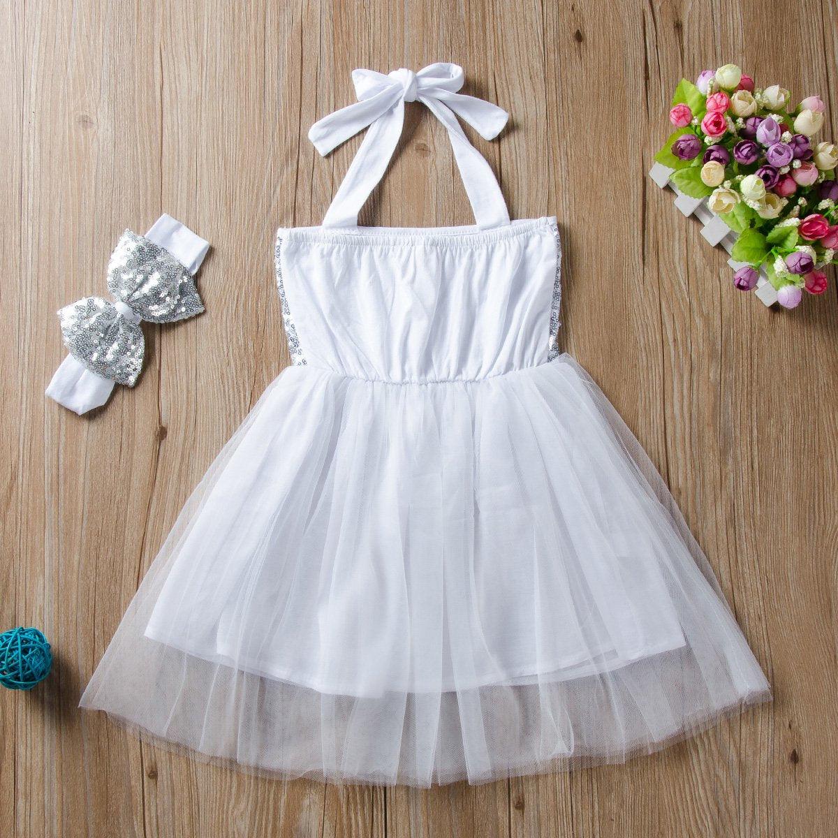 Toddler Girl Sequins Sweet Princess Dress Suspenders Skirt & Headband - PrettyKid