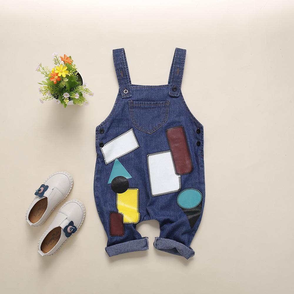 Boys Geometry Printed Casual Denim Jumpsuit - PrettyKid