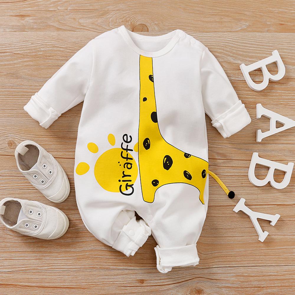 Baby Giraffe Animal Printed Long Sleeve Letter Romper - PrettyKid