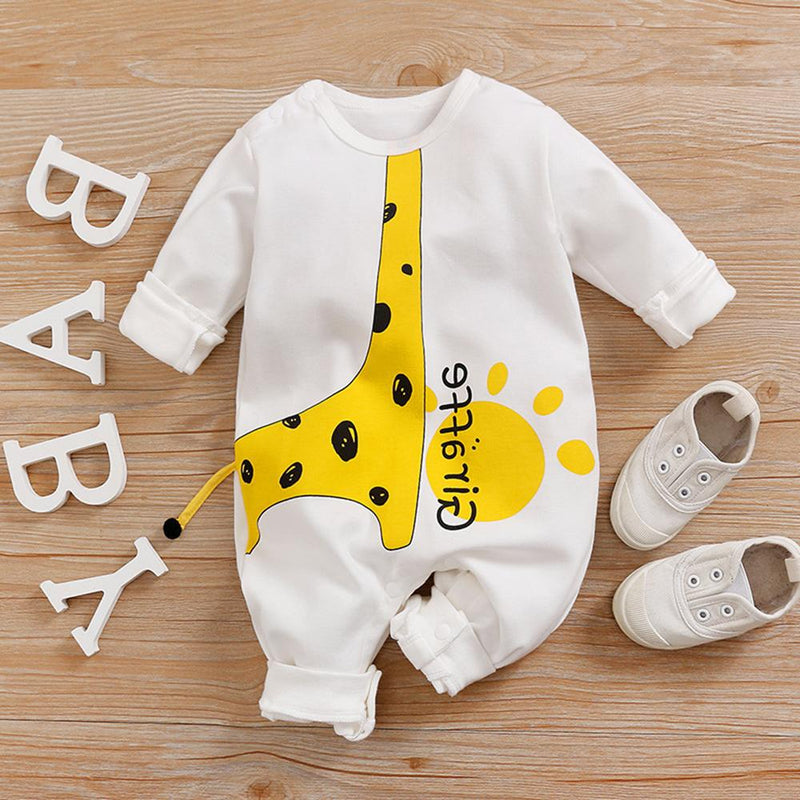 Baby Giraffe Animal Printed Long Sleeve Letter Romper - PrettyKid