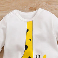 Baby Giraffe Animal Printed Long Sleeve Letter Romper - PrettyKid