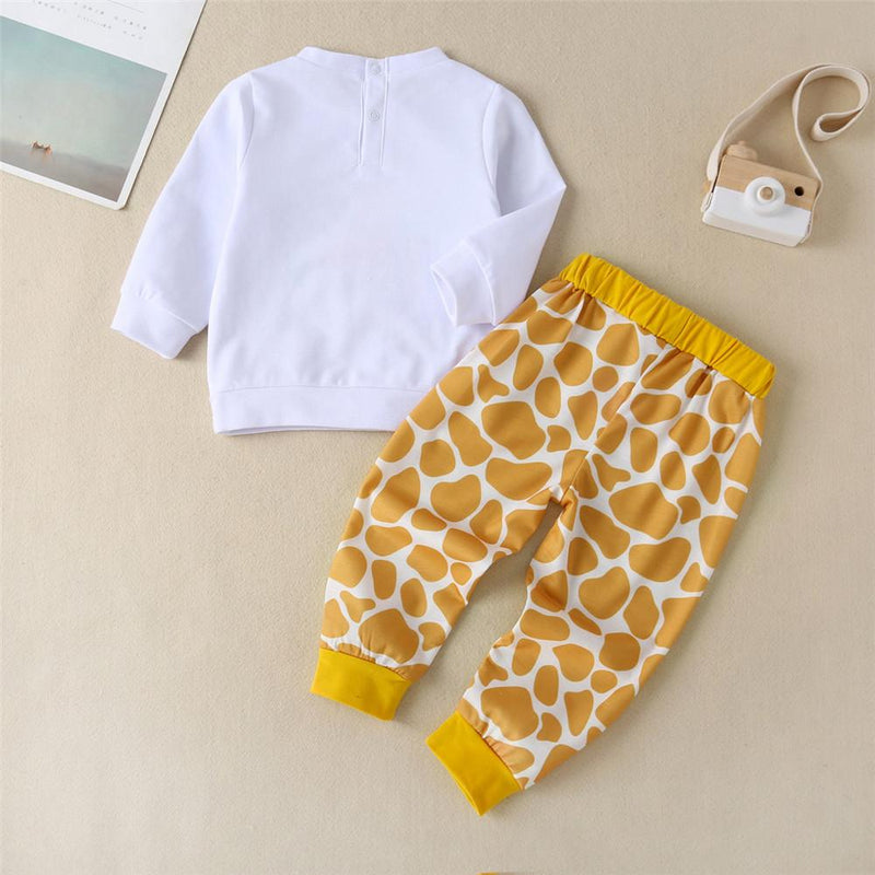 Boys Giraffe Print Long Sleeve T-shirt & Pants - PrettyKid