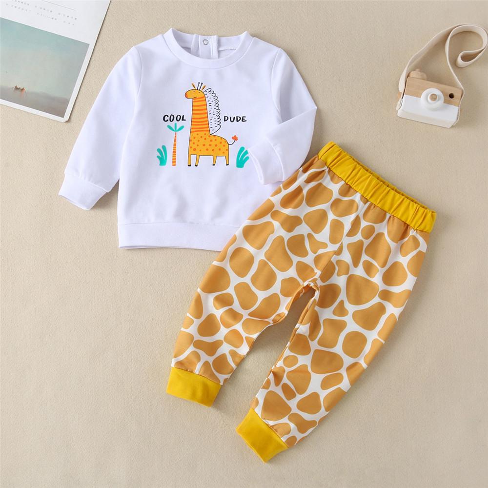 Boys Giraffe Print Long Sleeve T-shirt & Pants - PrettyKid
