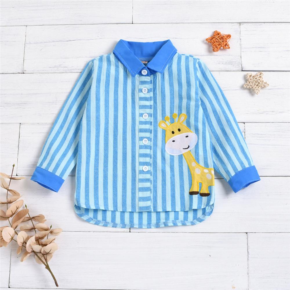 Boys Giraffe Striped Cartoon Long-Sleeve Shirt Wholesale Toddler Boy Clothes - PrettyKid