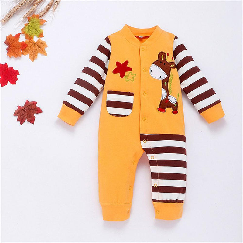 Baby Unisex Giraffe Striped Long Sleeve Romper Wholesale Baby Rompers - PrettyKid