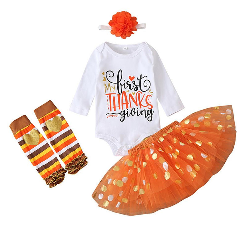Baby Girls 4-Piece Thanksgiving Letter Printed Sets Girls Clothing Wholesalers - PrettyKid