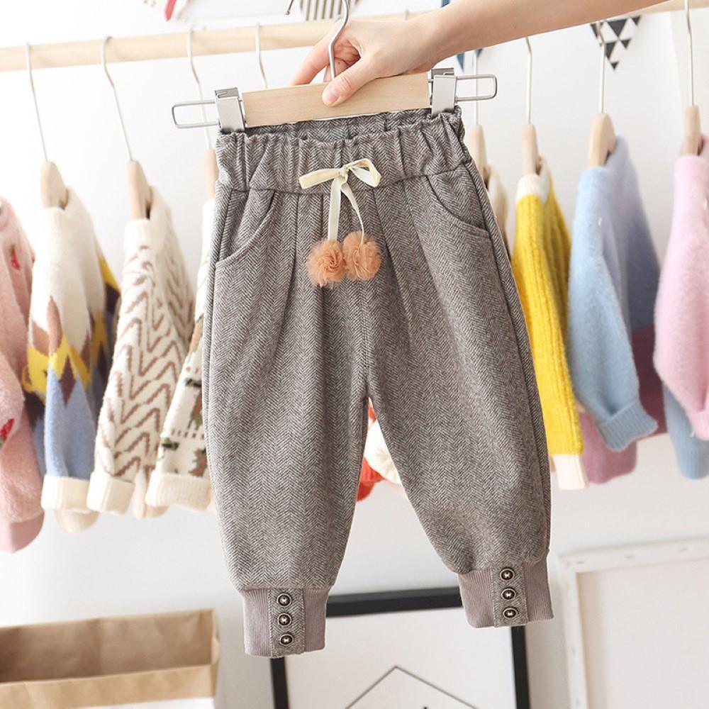 Girls Bottons Lace Tie Feet Pants Wholesale Little Girls Clothes - PrettyKid