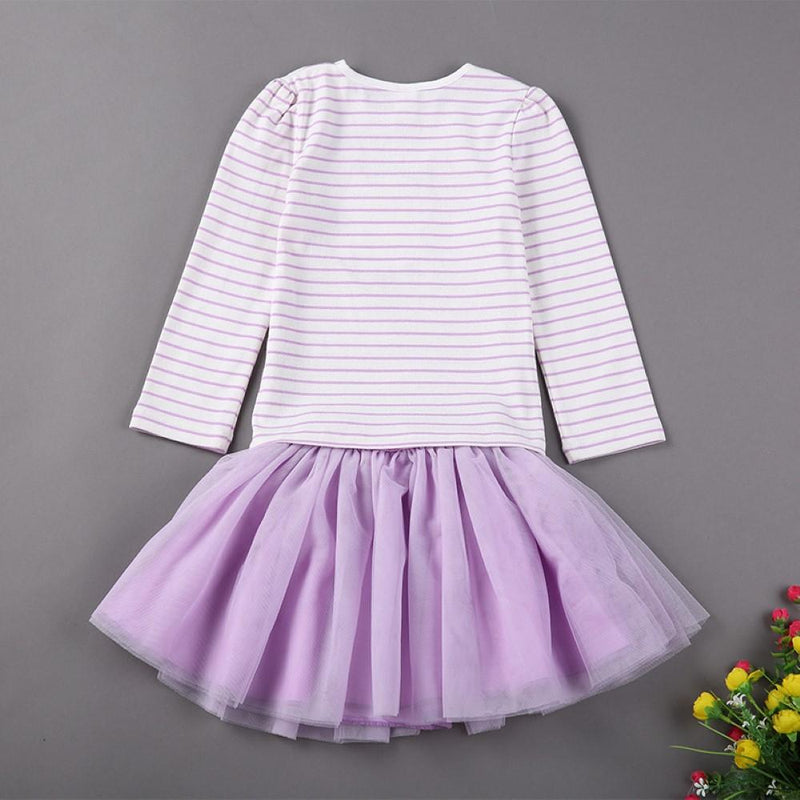 Girls Cartoon Printed Striped Dress Girls Wholesale Dresses - PrettyKid