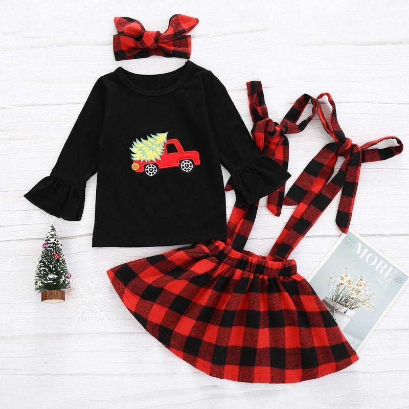 Girls Cartoon Printed Top & Dress & Headband Girls Clothing Wholesale - PrettyKid