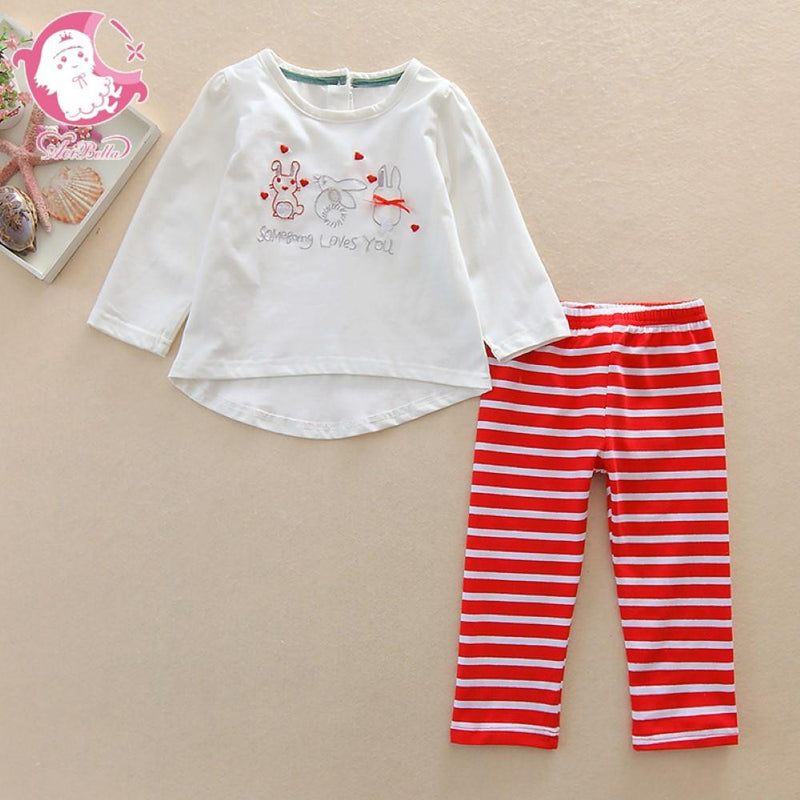 Girls Cortoon Rabbits Printed Top & Pants Girls Clothing Wholesalers - PrettyKid