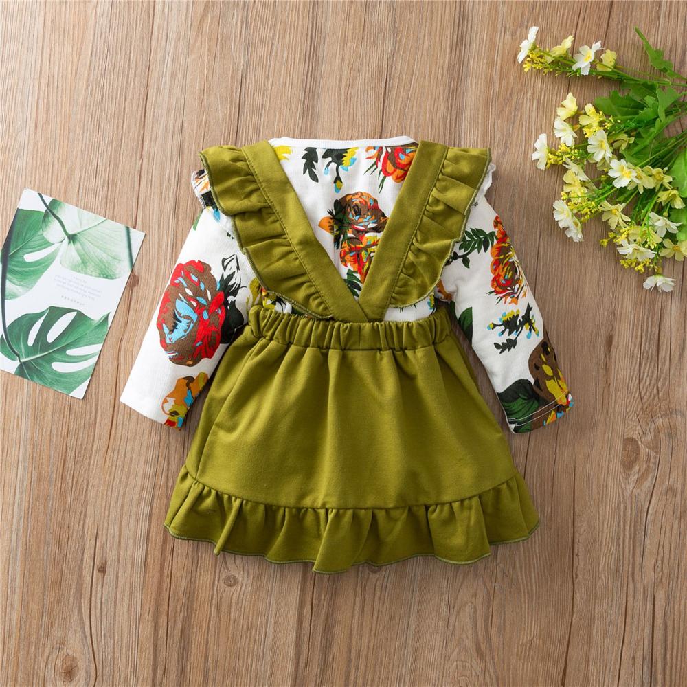 Baby Girls Floral Printed Romper & Suspender Dress Baby Clothes Vendors - PrettyKid