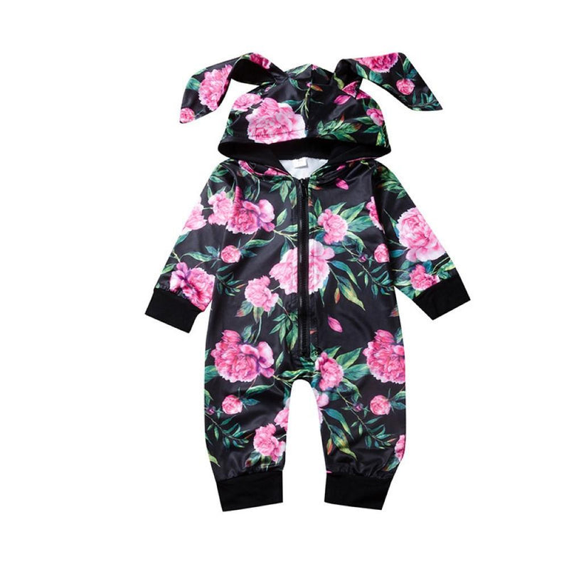 Girls Flowers Printed Hooded Romper Baby Clothing Warehouse - PrettyKid