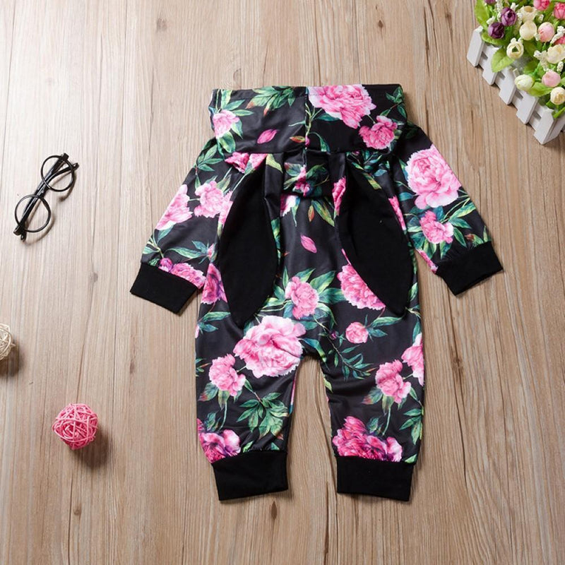 Girls Flowers Printed Hooded Romper Baby Clothing Warehouse - PrettyKid