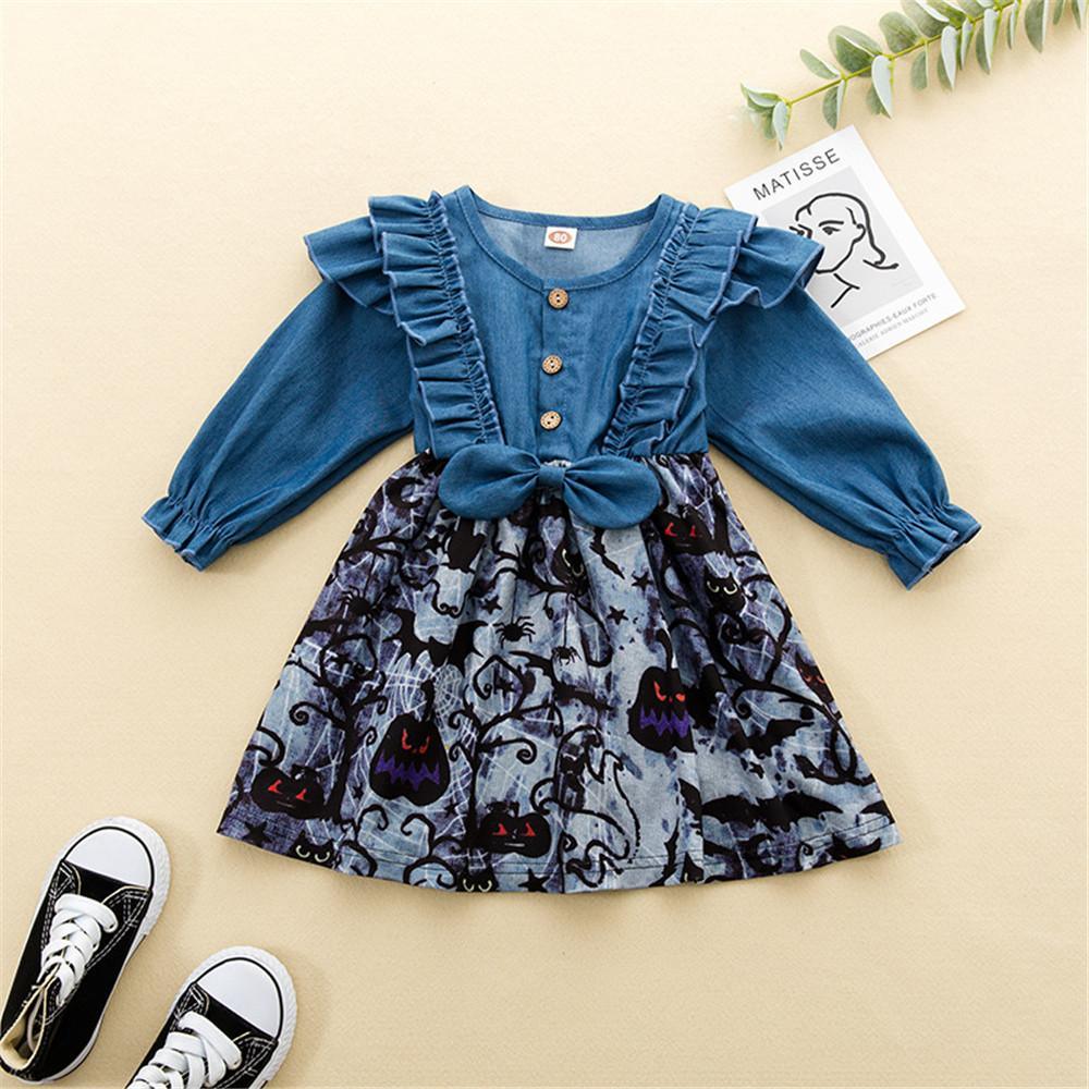 Girls Halloween Bow Decor Dress Girls Dress Wholesale - PrettyKid