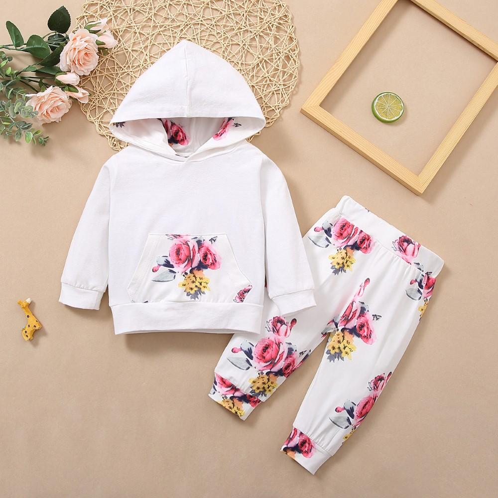 Girls Hooded Flower Printed Top & Pants Girls Clothing Wholesale - PrettyKid