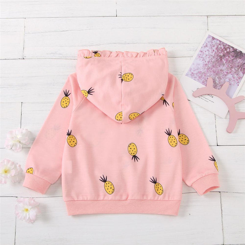 Girls Hooded Pineapple Printed Long Sleeve Top Toddler Girl Wholesale Clothing - PrettyKid