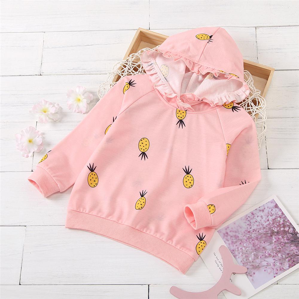 Girls Hooded Pineapple Printed Long Sleeve Top Toddler Girl Wholesale Clothing - PrettyKid